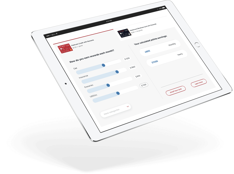 iPad with Crawfield Credit Union rewards calculator.